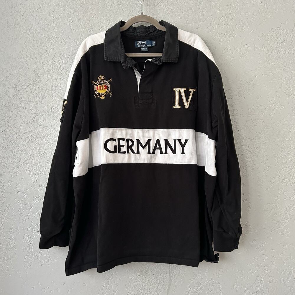 Ralph Lauren Rugby Germany Shirt 4XB Big Black White Crest Logo Polo